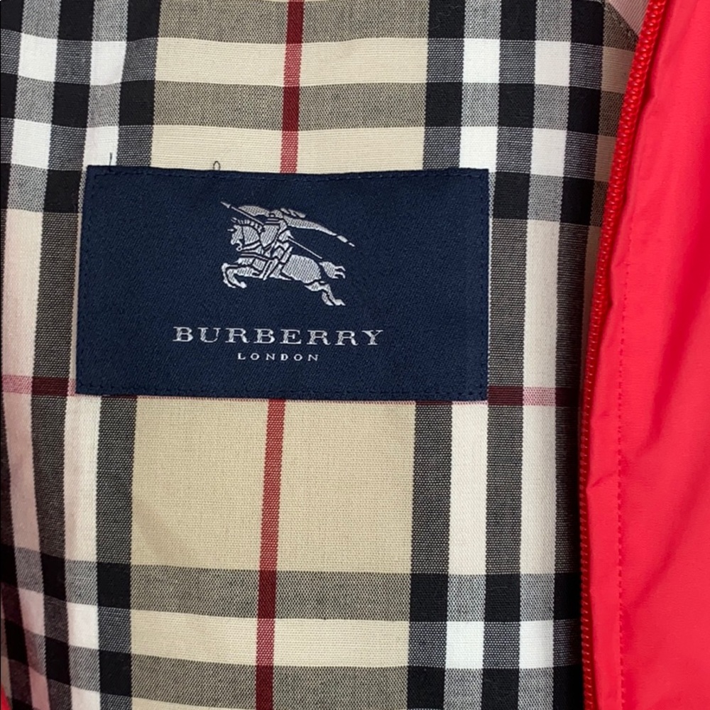 Burberry Red Trench Coat with Plaid Accents - Picture 2 of 2